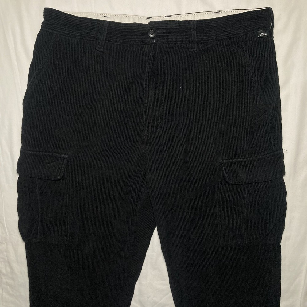 Vans Pants Mens Medium 33x30 Black Corduroy Loose Tapered Fit Skater Streetwear - Picture 3 of 9
